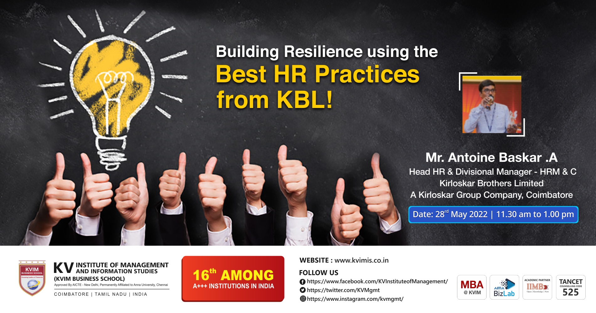 Guest Lecture session on Building Resilience using the Best HR Practices from KBL 2022